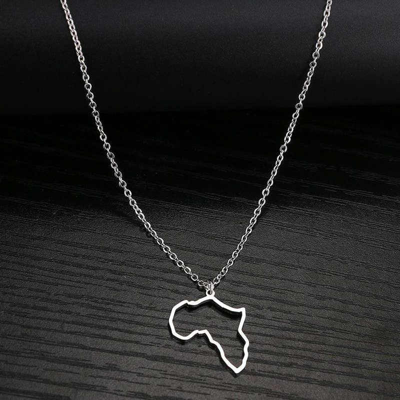 Hollow Map of Africa Silver Plated Non Tarnish Stainless Steel Pendant Necklace