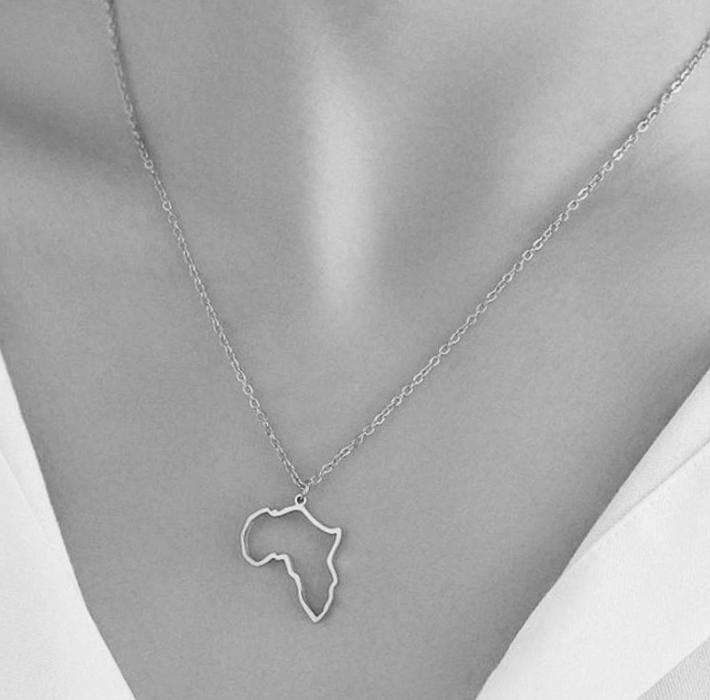 Hollow Map of Africa Silver Plated Non Tarnish Stainless Steel Pendant Necklace