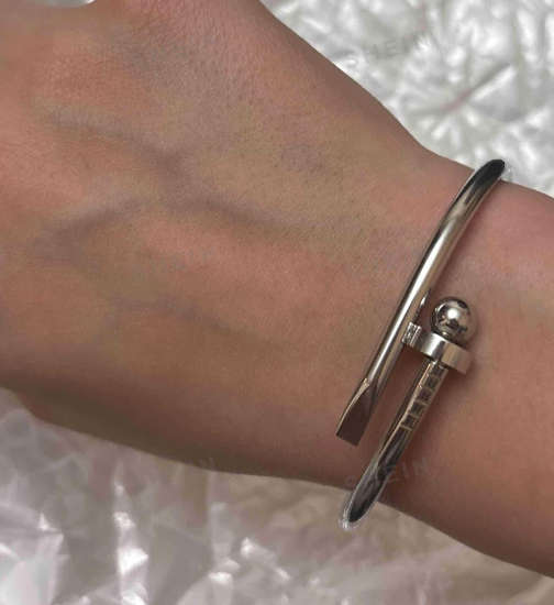Silver Plated Stainless Steel Nail and Ball Bangle
