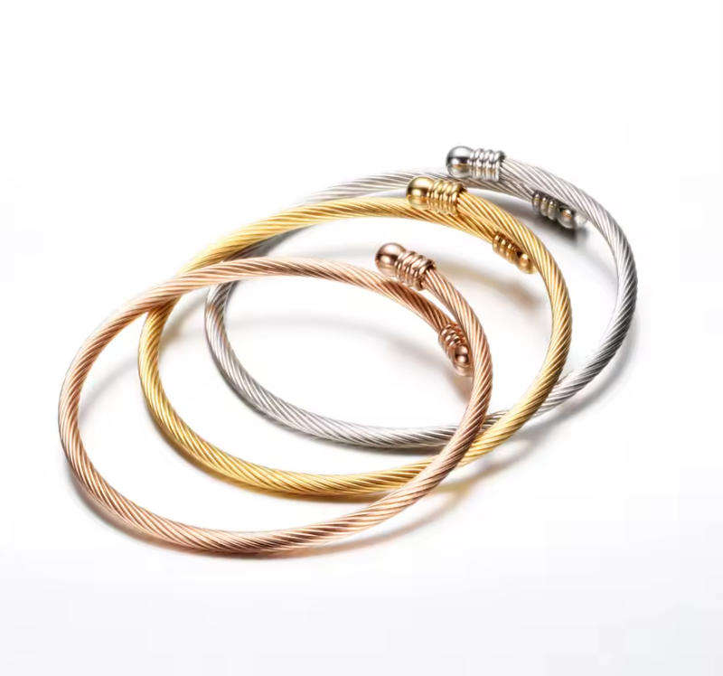 Set of 3 Stainless Steel Twist Cuff Wrap Bangles  Rose, Gold and Silver Elegance in a Gift Box