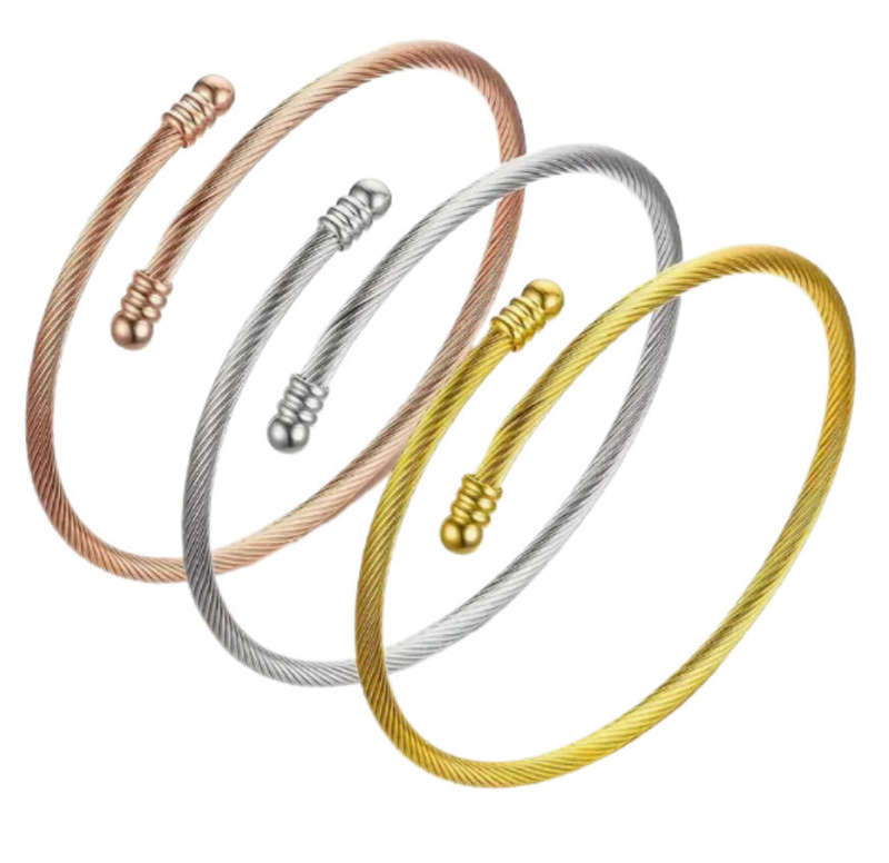 Set of 3 Stainless Steel Twist Cuff Wrap Bangles  Rose, Gold and Silver Elegance in a Gift Box