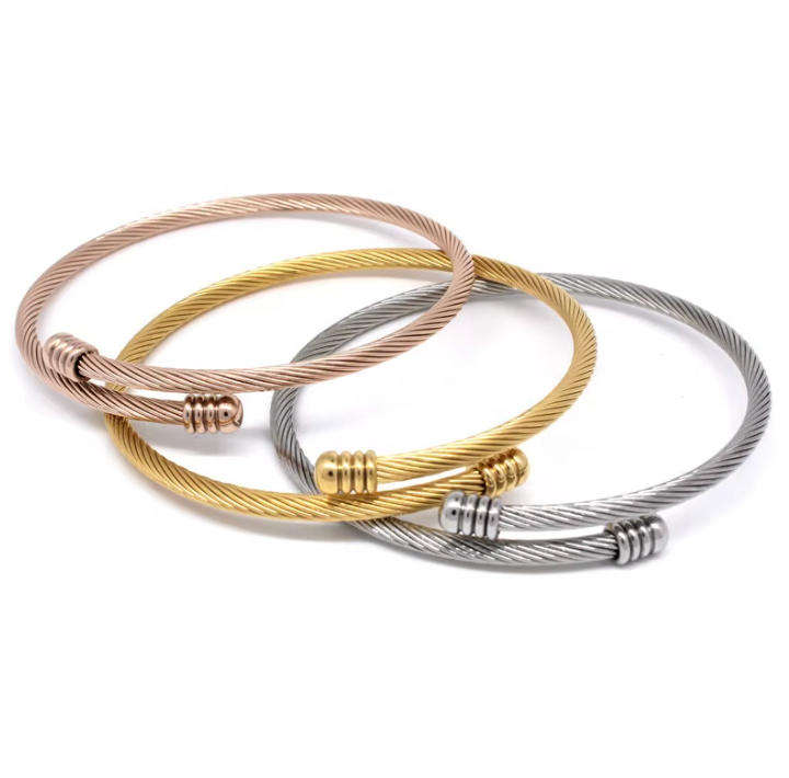 Set of 3 Stainless Steel Twist Cuff Wrap Bangles  Rose, Gold and Silver Elegance in a Gift Box