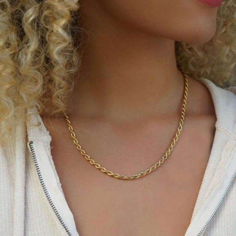 4mm 45cm Gold Plated Diamond Cut Stainless Steel Rope Necklace