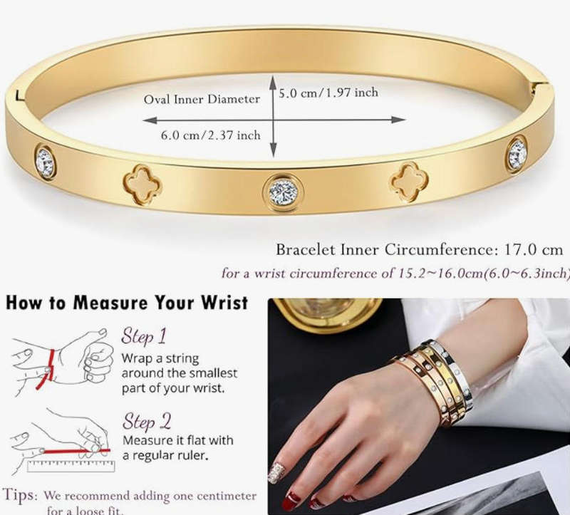 Magnificent Gold Plated Stainless Steel Diamante and Clover Love Luck Bangle