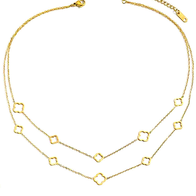 Gold Plated Two-Tier Clover Necklace  Stainless Steel, Non-Tarnish