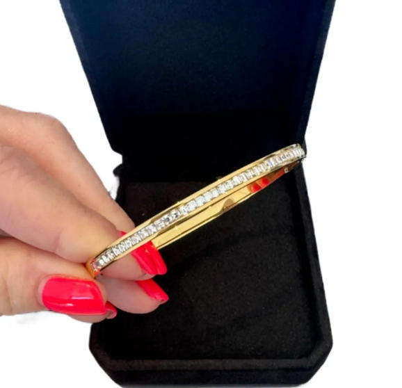 Gorgeous Cubic Zirconia Stainless Steel Clip Bangle in Jewellery Gift Box