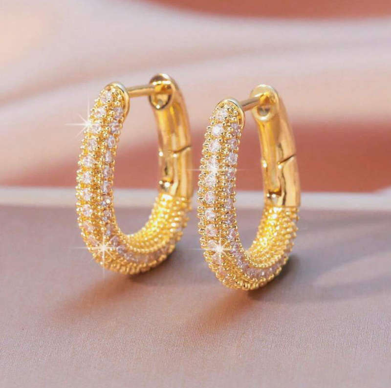 Elegant Crystal Pavé Huggie Hoop Earrings  Gold-Plated in Velvet Jewelry Gift Box