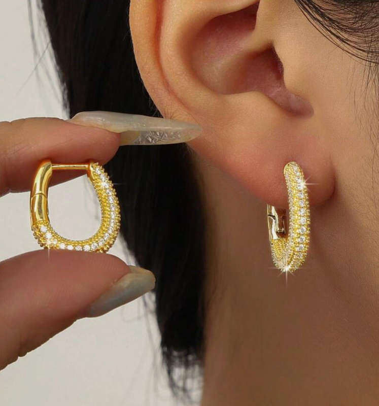 Elegant Crystal Pavé Huggie Hoop Earrings  Gold-Plated in Velvet Jewelry Gift Box