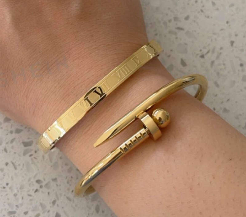 Gold Plated Stainless Steel Nail and Ball Bangle