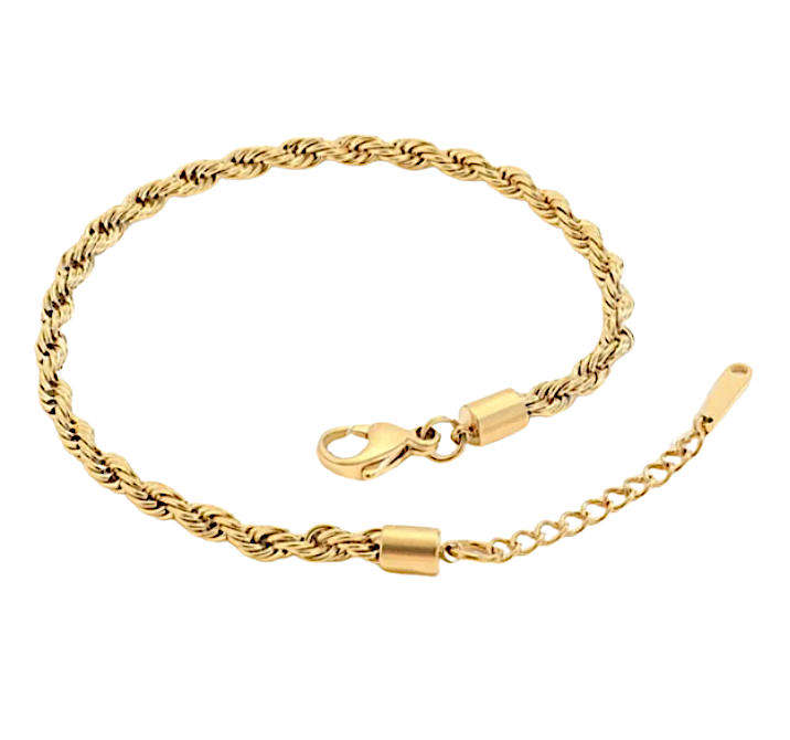 Gold Rope Chain Twist Stainless Steel Bracelet with Extender in Jewellery Gift Box