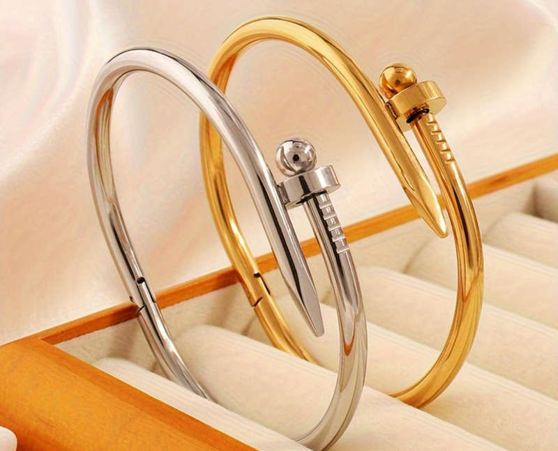Silver Plated Non Tarnish Stainless Steel Nail Bangle