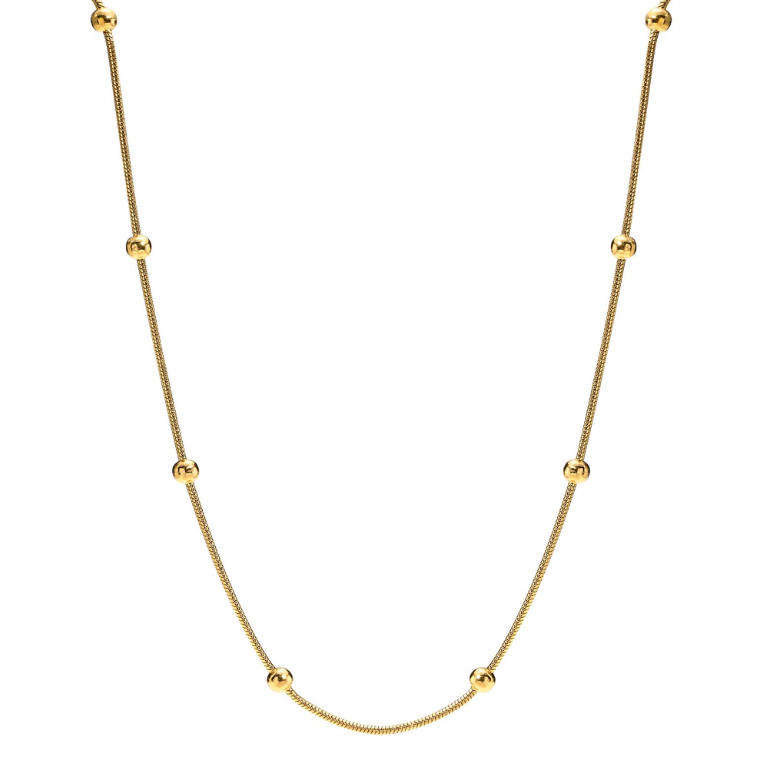 18k Gold Plated Bohemian Round Beaded Satellite Stainless Steel Necklace