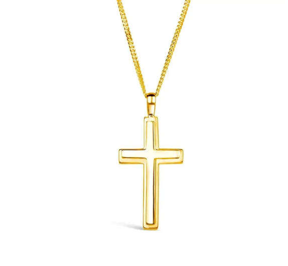 Men and Womens Gold Plated Non Tarnish Stainless Steel Hollow Cross Charm Pendant Necklace