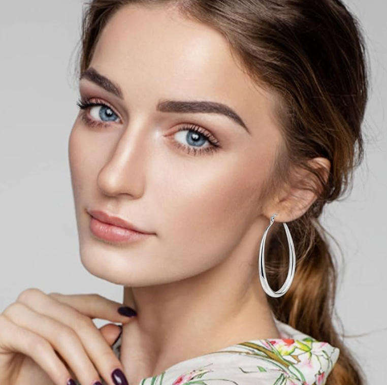 925 Oversized Oval Hoop Earrings in Velvet Jewellery Gift Box