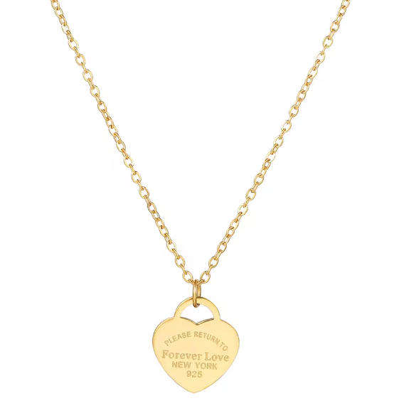 Please Return to Forever Love" Heart Pendant Necklace  Gold-Plated Stainless Steel, Non-Tarnish