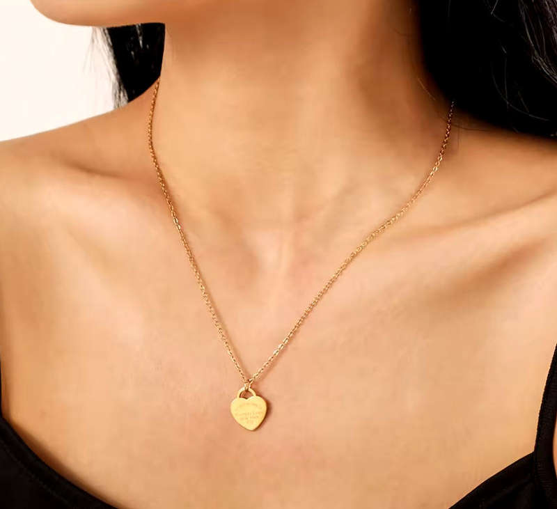 Please Return to Forever Love" Heart Pendant Necklace  Gold-Plated Stainless Steel, Non-Tarnish