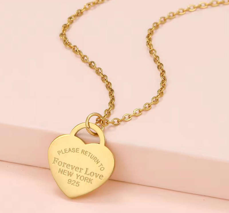 Please Return to Forever Love" Heart Pendant Necklace  Gold-Plated Stainless Steel, Non-Tarnish