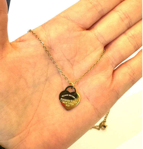 Please Return to Forever Love" Heart Pendant Necklace  Gold-Plated Stainless Steel, Non-Tarnish