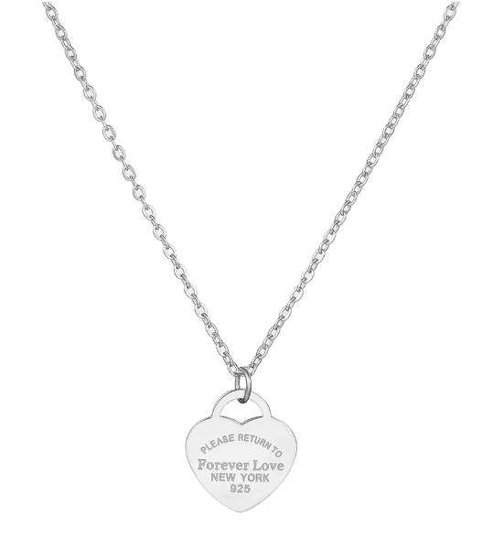 Please Return to Forever Love" Heart Pendant Necklace  Silver-Plated Stainless Steel, Non-Tarnish