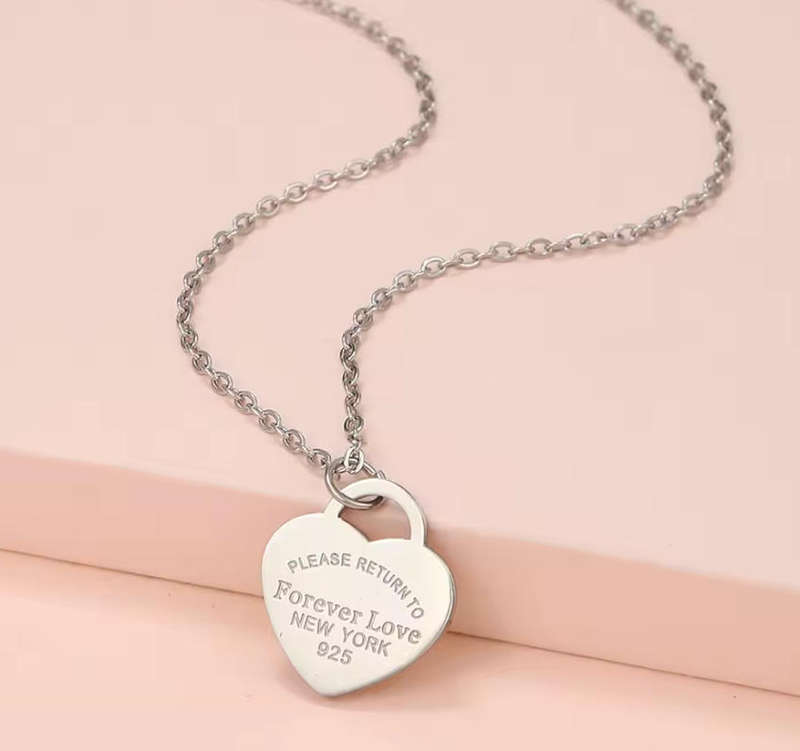 Please Return to Forever Love" Heart Pendant Necklace  Silver-Plated Stainless Steel, Non-Tarnish