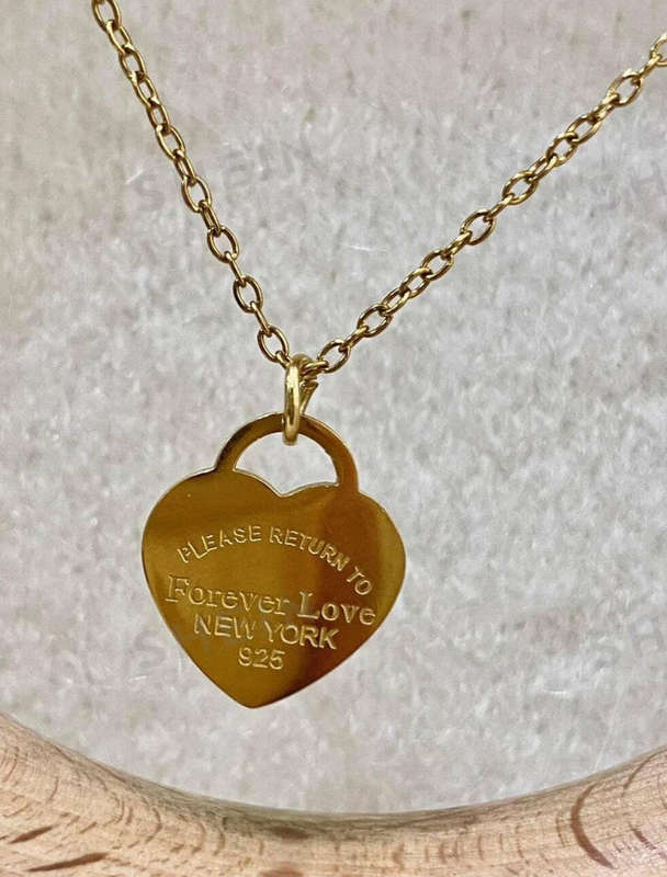 Please Return to Forever Love" Heart Pendant Necklace  Gold-Plated Stainless Steel, Non-Tarnish