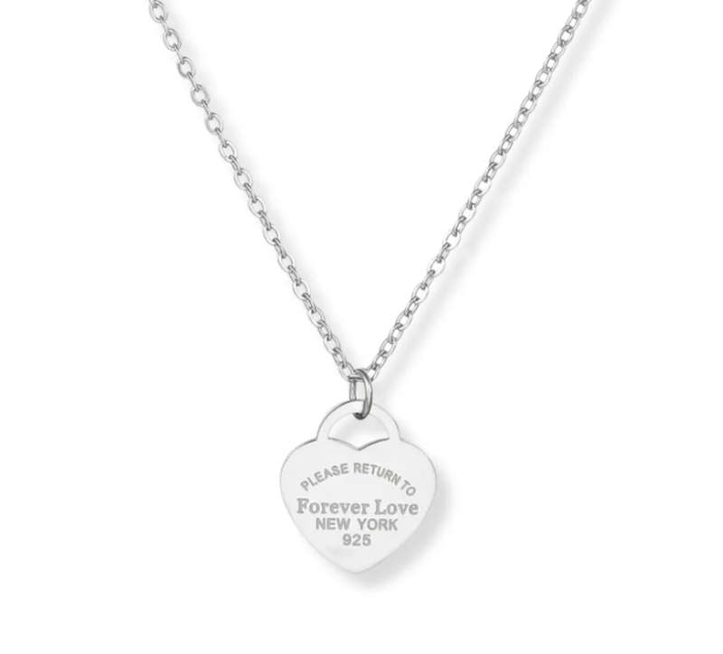 Please Return To Forever Love Heart Silver Plated Pendant Necklace