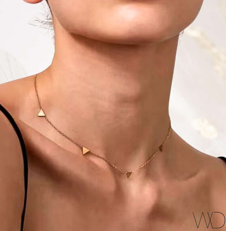 18K Rose Gold Plated Stainless Steel Geometric Triangle Choker Necklace