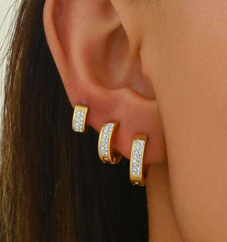 Gold Plated Stainless Steel CZ Earring Trio (3 pairs in 3 difference sizes)