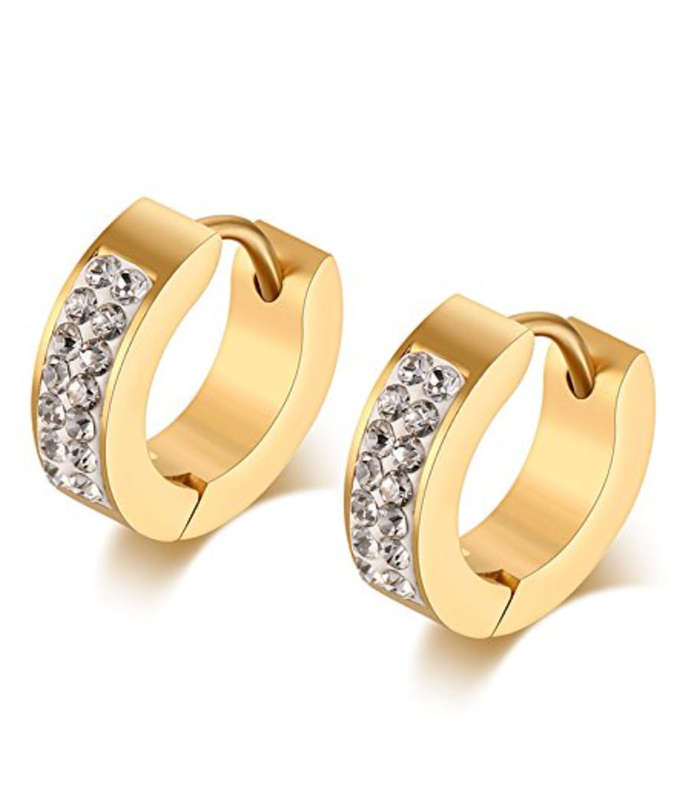 Gold Plated Stainless Steel Zirconia Earring Trio (3 pairs in 3 difference sizes)