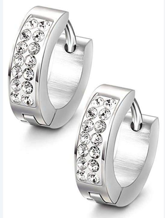 Set of 3 Silver Plated Stainless Steel CZ Earrings