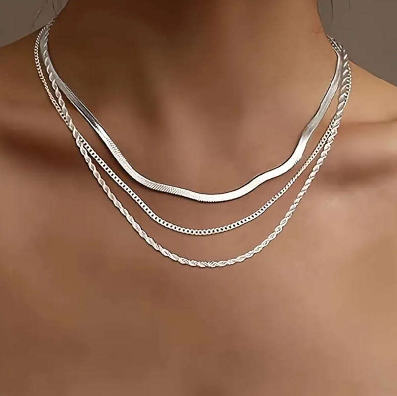 Set of 3 Silver Stainless Steel Non Tarnish Necklaces in High Quality Velvet Jewellery Gift Box