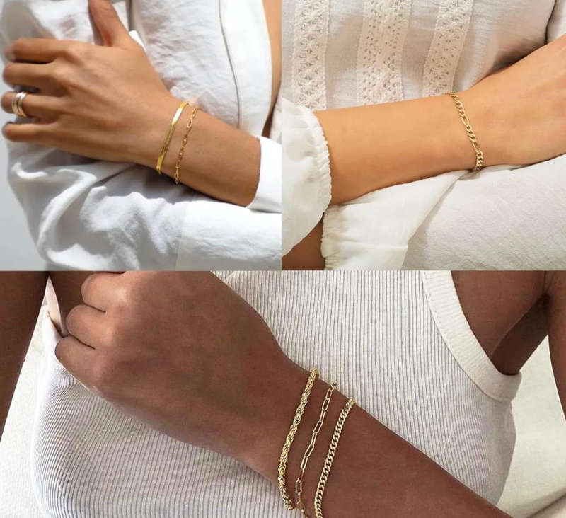 Set of 5 Gold Plated Stainless Steel Stacking Bracelets