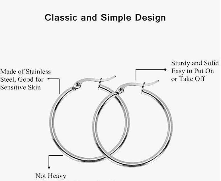 Set of 3 Pairs Stainless Steel Silver -Plated Hoop Earrings Hypoallergenic & Tarnish-Free