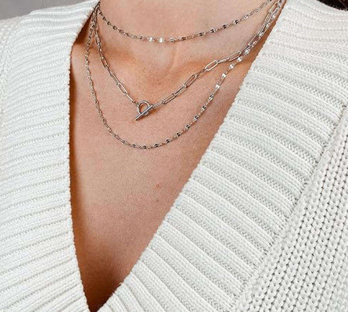 Silver Plated Paperclip Link Toggle Necklace  45cm | Silver Plated Stainless Steel