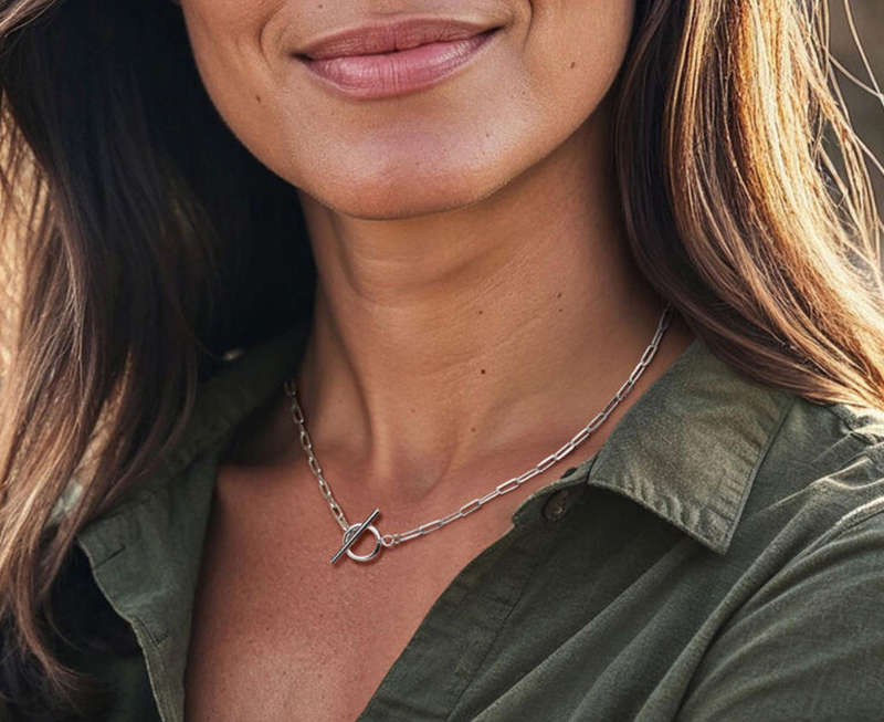 Silver Plated Paperclip Link Toggle Necklace  45cm | Silver Plated Stainless Steel