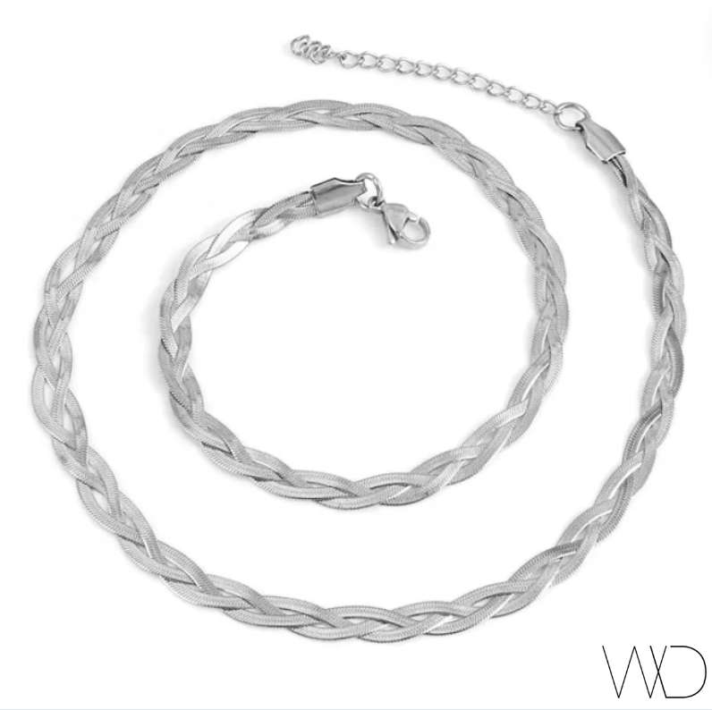 Plaited Silver Stainless Steel Necklace - 45cm Length
