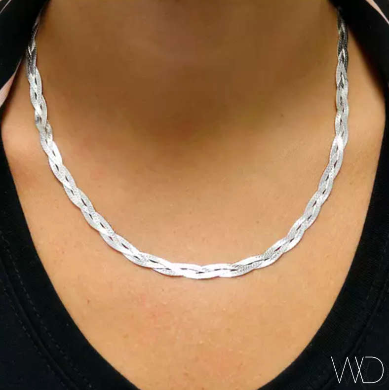 Plaited Silver Stainless Steel Necklace - 45cm Length