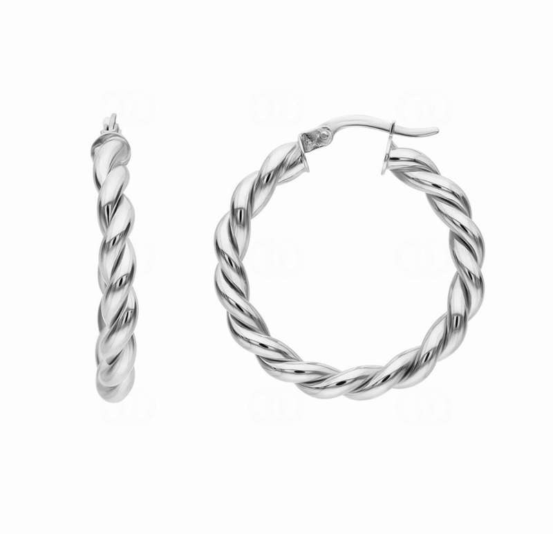 Silver Plated Non Tarnish Stainless Steel Corded Hoop Earrings