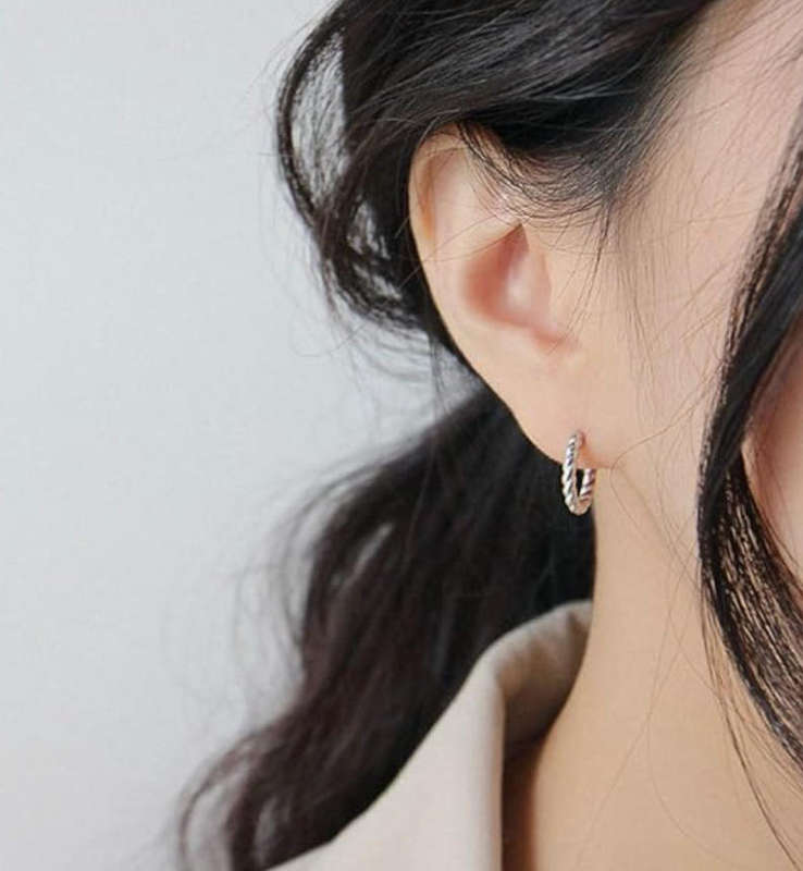 Silver Plated Non Tarnish Stainless Steel Corded Hoop Earrings