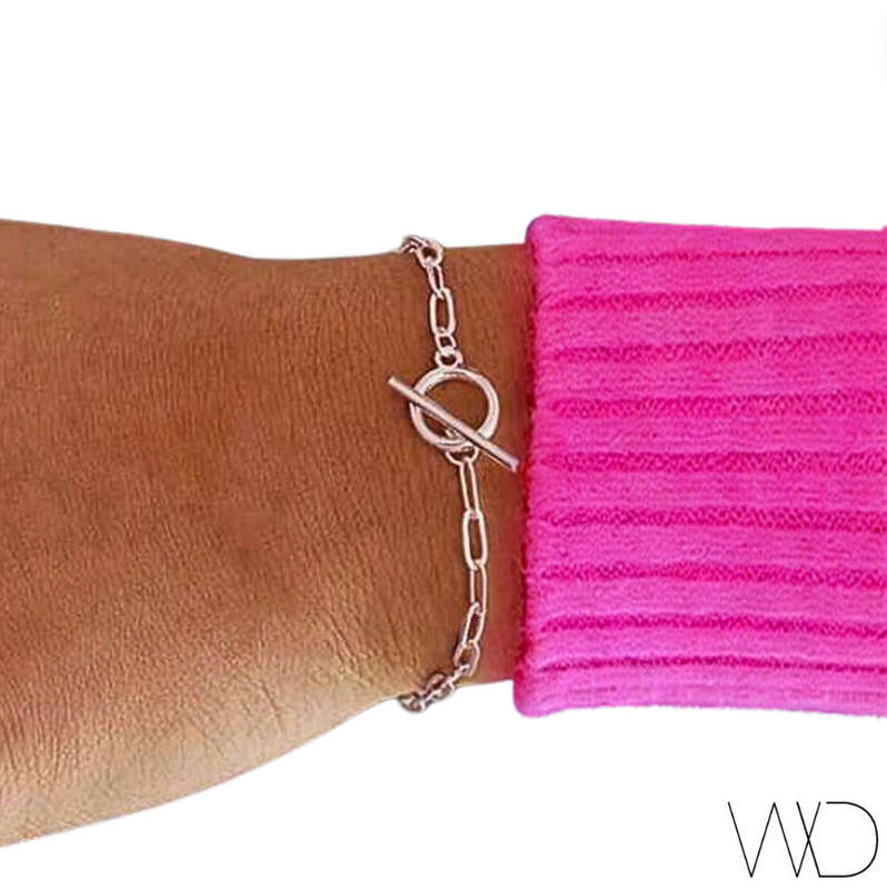 Waterproof Silver Plated T-Bar Paperclip Bracelet - Hypoallergenic Stainless Steel