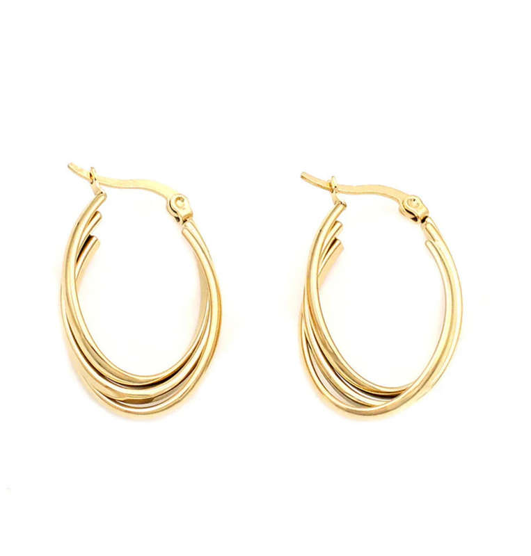 Gold Plated Non Tarnish Stainless Steel Tri Oval  Earrings
