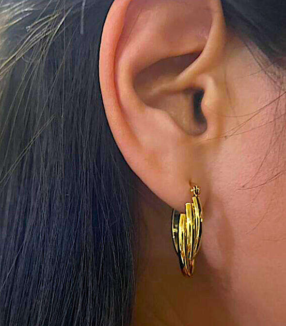 Gold Plated Non Tarnish Stainless Steel Tri Oval  Earrings