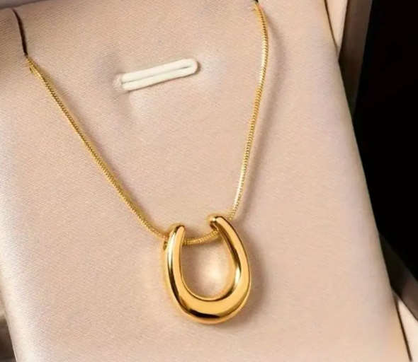 Gold Colour Stainless Steel U-Shaped Pendant Necklace - Non Tarnish
