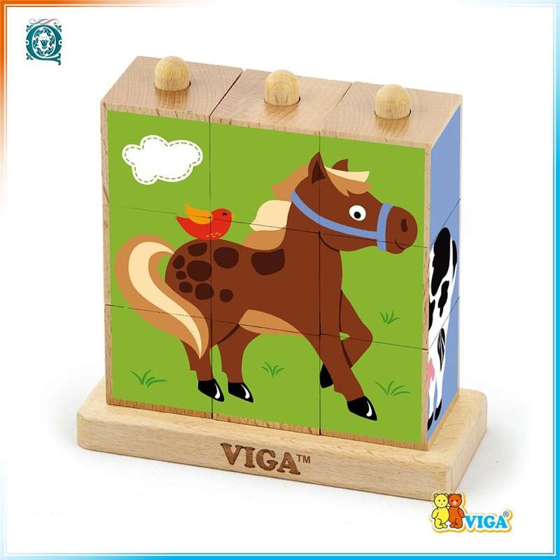 VIGA Stacking Cube Puzzle Farm Animals [50833]