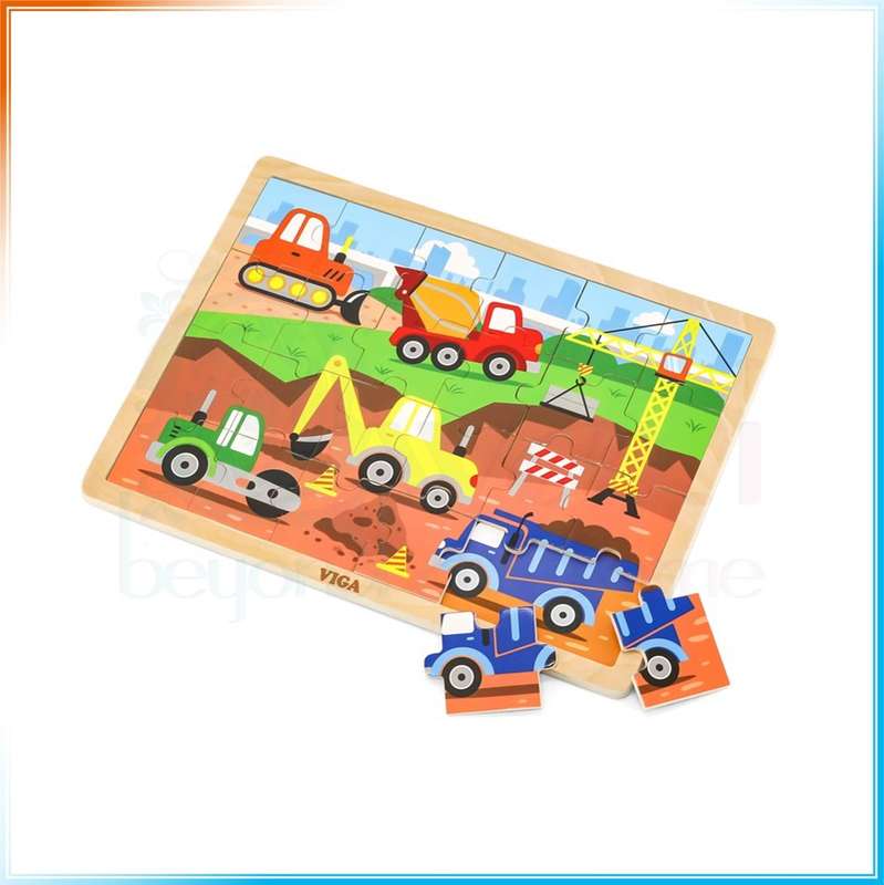 VIGA Wooden Puzzle Construction Vehicles 24pc [51463]