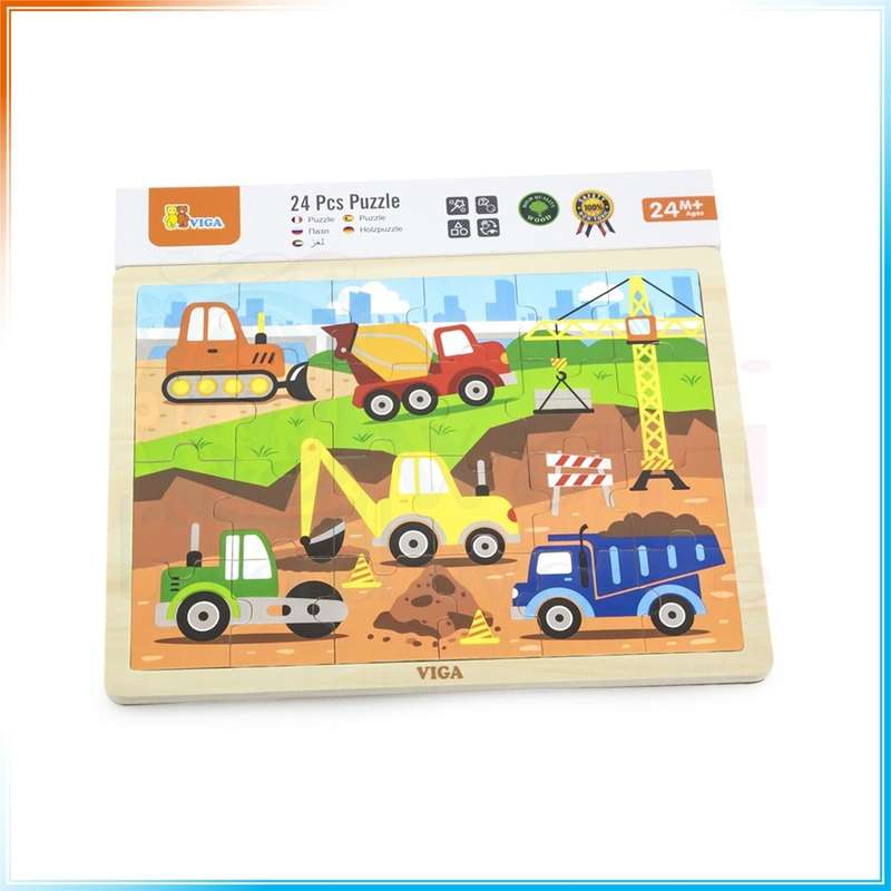 VIGA Wooden Puzzle Construction Vehicles 24pc [51463]