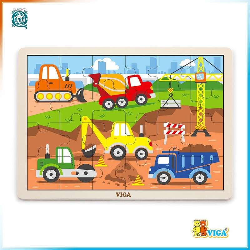 VIGA Wooden Puzzle Construction Vehicles 24pc [51463]