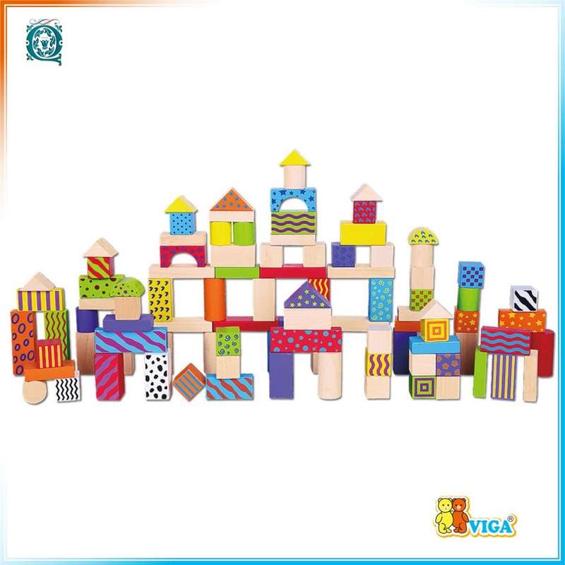 VIGA Wooden Blocks with Patterns 100pc [59696]