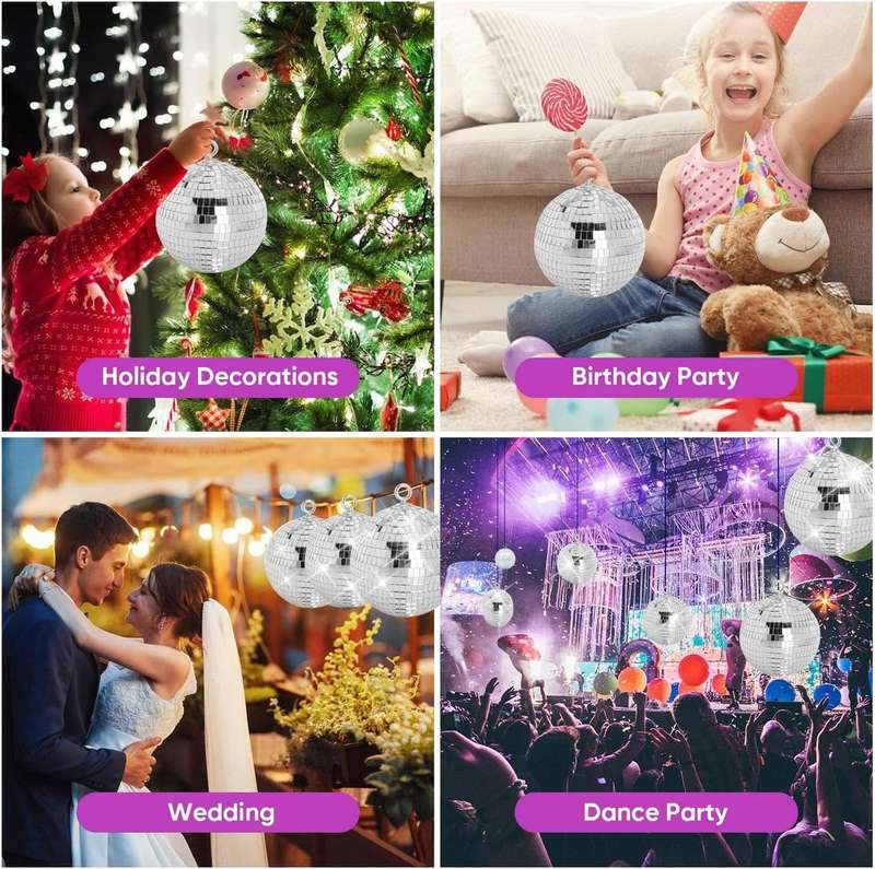 Pack of 4 units 12cm glass mirror ball for disco dance wedding or party