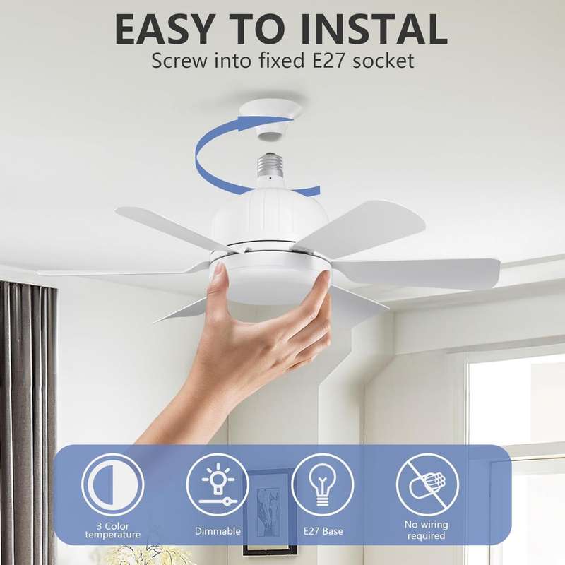 3 Speeds dimmable 2in1 socket fan light with remote 40w